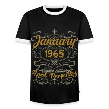 January Birthday Gift Born In January 1965 - Men's Ringer Shirt - black/white - Front - AI Model Female 172 light (172cm) & AI Model Male 178 light (178cm)