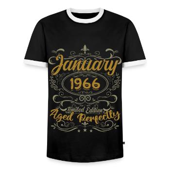 January Birthday Gift Born In January 1966 - Men's Ringer Shirt - black/white - Front - AI Model Female 172 light (172cm) & AI Model Male 178 light (178cm)