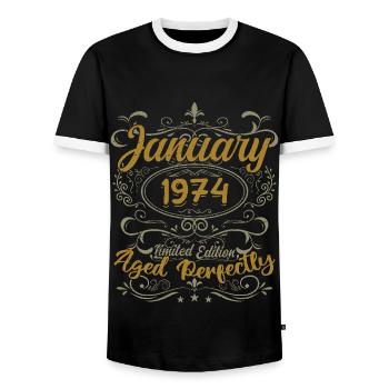 January Birthday Gift Born In January 1974 - Men's Ringer Shirt - black/white - Front - AI Model Female 172 light (172cm) & AI Model Male 178 light (178cm)