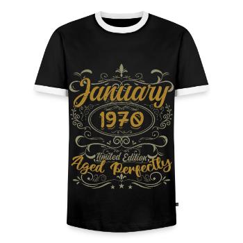 January Birthday Gift Born In January 1970 - Men's Ringer Shirt - black/white - Front - AI Model Female 172 light (172cm) & AI Model Male 178 light (178cm)