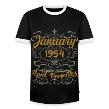 January Birthday Gift Born In January 1954 - Men's Ringer Shirt - black/white - Front - AI Model Female 172 light (172cm) & AI Model Male 178 light (178cm)