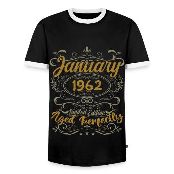 January Birthday Gift Born In January 1962 - Men's Ringer Shirt - black/white - Front - AI Model Female 172 light (172cm) & AI Model Male 178 light (178cm)