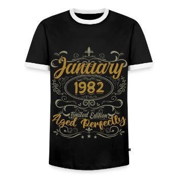 January Birthday Gift Born In January 1982 - Men's Ringer Shirt - black/white - Front - AI Model Female 172 light (172cm) & AI Model Male 178 light (178cm)
