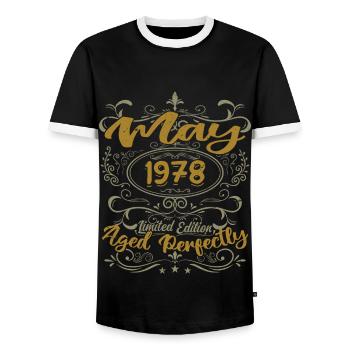 Jahrgang Mai 1978 Geburtstag Mai 1978 Geburtstag Mai 1978 - Männer Kontrast-T-Shirt - Schwarz/Weiß - Vorne - AI Model Female 172 light (172cm) & AI Model Male 178 light (178cm)