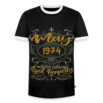 Born in May 1974 Birthday May 1974 bday may 1974 - Men's Ringer Shirt - black/white - Front - AI Model Female 172 light (172cm) & AI Model Male 178 light (178cm)