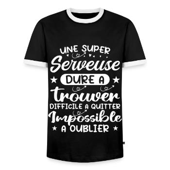 Une Super Serveuse - Cadeau serveuse - T-shirt contrasté Homme - noir/blanc - Devant - AI Model Female 172 light (172cm) & AI Model Male 178 light (178cm)