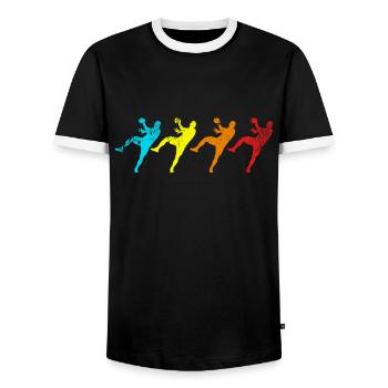 Handball Handball Retro Gift Team - Men's Ringer Shirt - black/white - Front - AI Model Female 172 light (172cm) & AI Model Male 178 light (178cm)