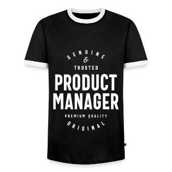Produktmanager Jobtitel Geschenk - Männer Kontrast-T-Shirt - Schwarz/Weiß - Vorne - AI Model Female 172 light (172cm) & AI Model Male 178 light (178cm)