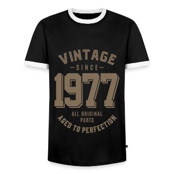 Vintage Since 1977 Birthday - Men's Ringer Shirt - black/white - Front - AI Model Female 172 light (172cm) & AI Model Male 178 light (178cm)