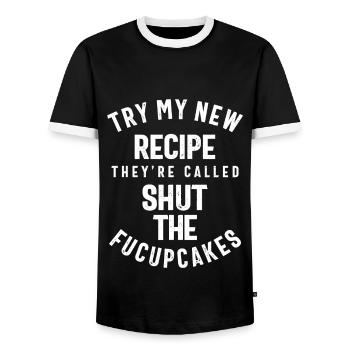 Probieren Sie mein neues Rezept, lustige Slogans & Sprüche Ideen - Männer Kontrast-T-Shirt - Schwarz/Weiß - Vorne - AI Model Female 172 light (172cm) & AI Model Male 178 light (178cm)