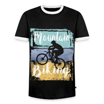 Mountain Biking Vintage Retro Mountain Bike - Men's Ringer Shirt - black/white - Front - AI Model Female 172 light (172cm) & AI Model Male 178 light (178cm)