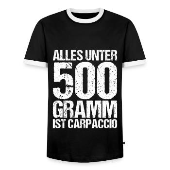Grillschürze Grillen Geschenk Alles unter 500g - Männer Kontrast-T-Shirt - Schwarz/Weiß - Vorne - AI Model Female 172 light (172cm) & AI Model Male 178 light (178cm)