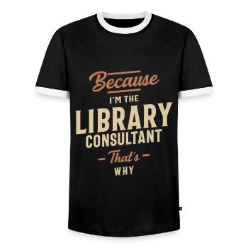 Library Consultant Job Occupation Birthday Worker - Men's Ringer Shirt - black/white - Front - AI Model Female 172 light (172cm) & AI Model Male 178 light (178cm)
