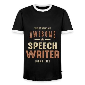 Drôle génial Rédacteur de discours Profession d’emploi - T-shirt contrasté Homme - noir/blanc - Devant - AI Model Female 172 light (172cm) & AI Model Male 178 light (178cm)