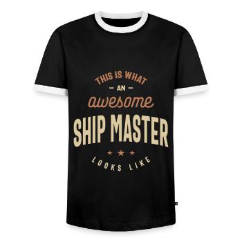 Funny Awesome Ship Master Job Occupation - Men's Ringer Shirt - black/white - Front - AI Model Female 172 light (172cm) & AI Model Male 178 light (178cm)