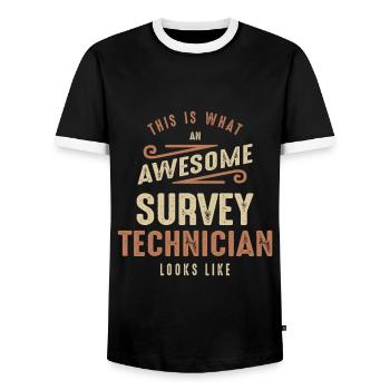 Funny Awesome Survey Technician Job Occupation - Men's Ringer Shirt - black/white - Front - AI Model Female 172 light (172cm) & AI Model Male 178 light (178cm)