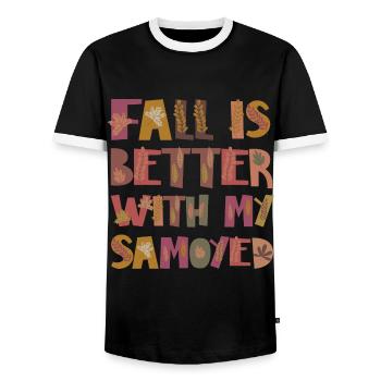 Fall is better with Samojede Dog Autumn Grateful - Men's Ringer Shirt - black/white - Front - AI Model Female 172 light (172cm) & AI Model Male 178 light (178cm)