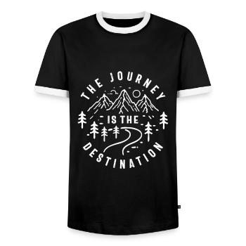 The Journey is The Destination Outdoor Adventure - Men's Ringer Shirt - black/white - Front - AI Model Female 172 light (172cm) & AI Model Male 178 light (178cm)