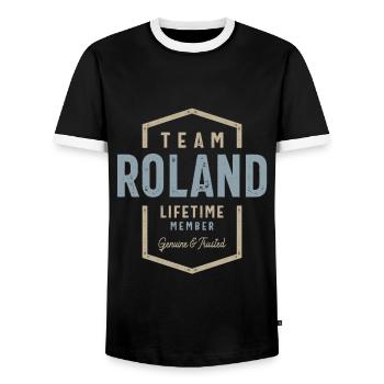 Team Roland Lifetime Member Personalisierter Name - Männer Kontrast-T-Shirt - Schwarz/Weiß - Vorne - AI Model Female 172 light (172cm) & AI Model Male 178 light (178cm)
