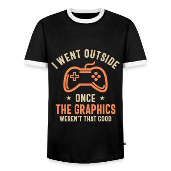 Ich war einmal draußen, die Grafik war nicht so gut - Männer Kontrast-T-Shirt - Schwarz/Weiß - Vorne - AI Model Female 172 light (172cm) & AI Model Male 178 light (178cm)