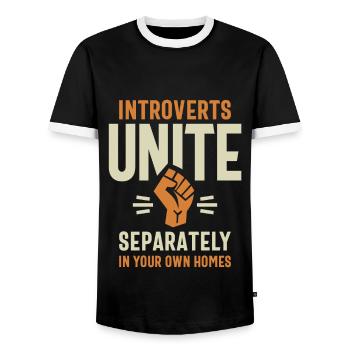 Introverts Unite Separately Funny Quote - Men's Ringer Shirt - black/white - Front - AI Model Female 172 light (172cm) & AI Model Male 178 light (178cm)
