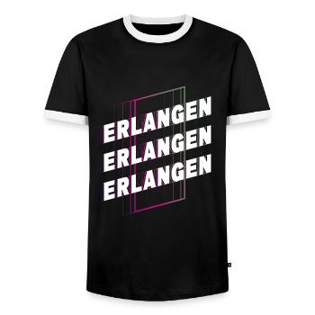 Erlangen Germany City Font Skyline Home - Men's Ringer Shirt - black/white - Front - AI Model Female 172 light (172cm) & AI Model Male 178 light (178cm)