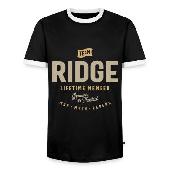 Team Ridge Lifetime Member Personalized Name - Men's Ringer Shirt - black/white - Front - AI Model Female 172 light (172cm) & AI Model Male 178 light (178cm)