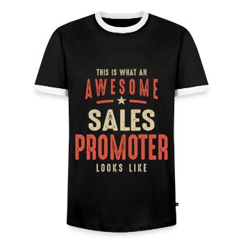 Funny Awesome Sales Promoter Job Occupation - Men's Ringer Shirt - black/white - Front - AI Model Female 172 light (172cm) & AI Model Male 178 light (178cm)