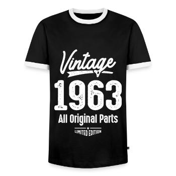 Vintage Born in 1963 - 59th Birthday Retro Classic - Men's Ringer Shirt - black/white - Front - AI Model Female 172 light (172cm) & AI Model Male 178 light (178cm)