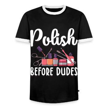 Ongles peints - T-shirt contrasté Homme - noir/blanc - Devant - AI Model Female 172 light (172cm) & AI Model Male 178 light (178cm)