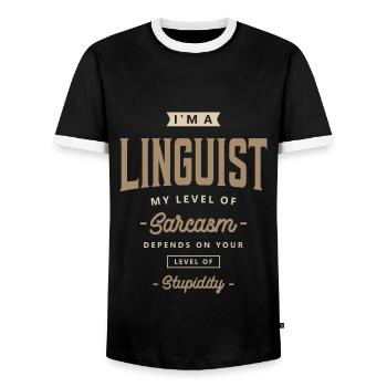 Linguist Funny Job Title Profession - Men's Ringer Shirt - black/white - Front - AI Model Female 172 light (172cm) & AI Model Male 178 light (178cm)