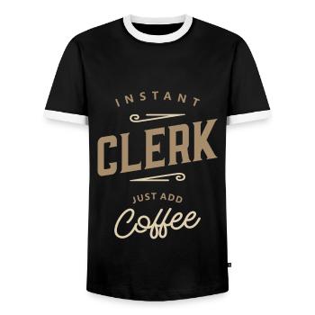 Clerk Funny Job Title Profession Birthday Worker - Men's Ringer Shirt - black/white - Front - AI Model Female 172 light (172cm) & AI Model Male 178 light (178cm)