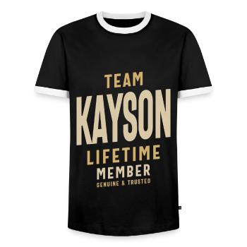 Nom personnalisé du membre à vie de l’équipe Kayson - T-shirt contrasté Homme - noir/blanc - Devant - AI Model Female 172 light (172cm) & AI Model Male 178 light (178cm)