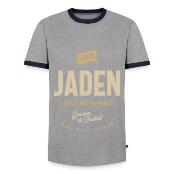 Team Jaden Lifetime Member Personalisierter Name - Männer Kontrast-T-Shirt - Grau/Navy  - Vorne - AI Model Female 172 light (172cm) & AI Model Male 178 light (178cm)