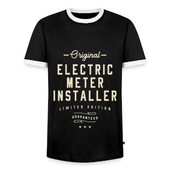 Electric Meter Installer Job Title Occupation - Men's Ringer Shirt - black/white - Front - AI Model Female 172 light (172cm) & AI Model Male 178 light (178cm)