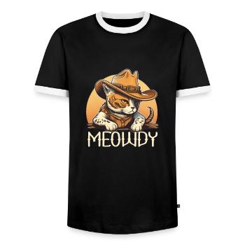 Meowdy Katze Howdy Meme Western Cowboy Kätzchen - Männer Kontrast-T-Shirt - Schwarz/Weiß - Vorne - AI Model Female 172 light (172cm) & AI Model Male 178 light (178cm)