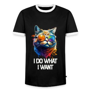 I Do What I Want Katze mit Sonnenbrille - Männer Kontrast-T-Shirt - Schwarz/Weiß - Vorne - AI Model Female 172 light (172cm) & AI Model Male 178 light (178cm)