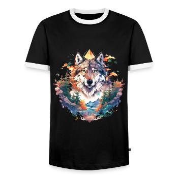 Wolf Wolfskopf Natur Wildnis Wald Bäume Kunst - Männer Kontrast-T-Shirt - Schwarz/Weiß - Vorne - AI Model Female 172 light (172cm) & AI Model Male 178 light (178cm)