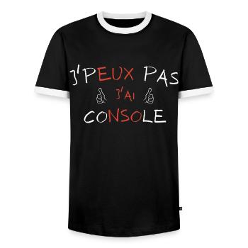 J'peux pas j'ai console - T-shirt contrasté Homme - noir/blanc - Devant - AI Model Female 172 light (172cm) & AI Model Male 178 light (178cm)