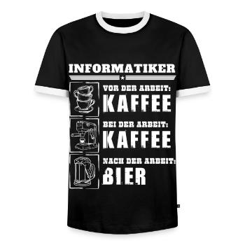 Mein Tagesablauf als Informatiker - Männer Kontrast-T-Shirt - Schwarz/Weiß - Vorne - AI Model Female 172 light (172cm) & AI Model Male 178 light (178cm)