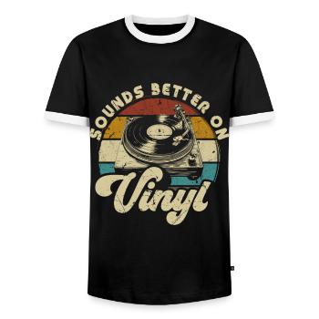 vinyl vinyl music turntable retro - Men's Ringer Shirt - black/white - Front - AI Model Female 172 light (172cm) & AI Model Male 178 light (178cm)