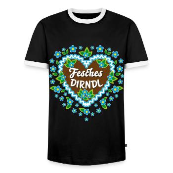 85 Lebkuchenherz Blumen Fesches Dirndl - Männer Kontrast-T-Shirt - Schwarz/Weiß - Vorne - AI Model Female 172 light (172cm) & AI Model Male 178 light (178cm)