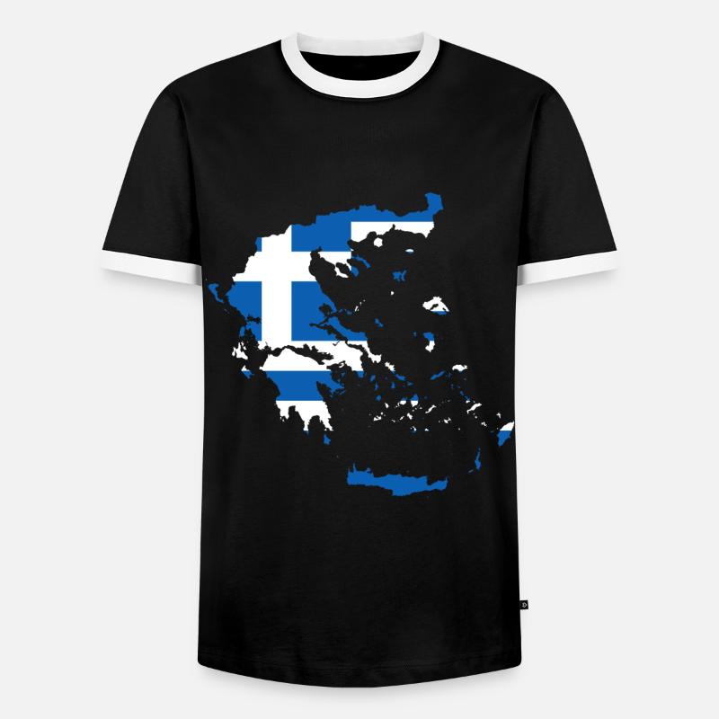 Greece flag gift idea map - Men's Ringer Shirt - black/white