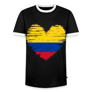 Colombia Heart Flag Flag Coat of Arms - Men's Ringer Shirt - black/white - Front - AI Model Female 172 light (172cm) & AI Model Male 178 light (178cm)