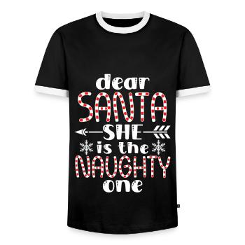 Lieber Weihnachtsmann, sie ist das freche lustige Weihnachten - Männer Kontrast-T-Shirt - Schwarz/Weiß - Vorne - AI Model Female 172 light (172cm) & AI Model Male 178 light (178cm)