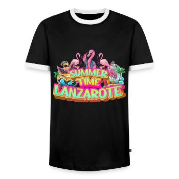 Lanzarote Sommer Flamingo Palmen Strand Meer - Männer Kontrast-T-Shirt - Schwarz/Weiß - Vorne - AI Model Female 172 light (172cm) & AI Model Male 178 light (178cm)