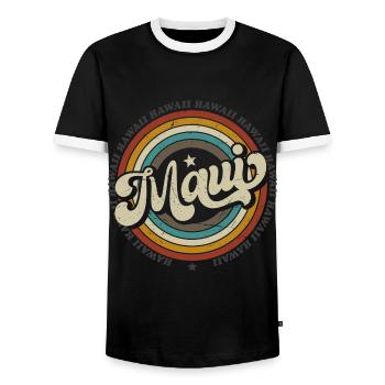 Maui Hawaii Surfen 70er Jahre Strand retro vintage - Männer Kontrast-T-Shirt - Schwarz/Weiß - Vorne - AI Model Female 172 light (172cm) & AI Model Male 178 light (178cm)