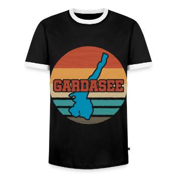 Lake Garda Holiday Retro - Men's Ringer Shirt - black/white - Front - AI Model Female 172 light (172cm) & AI Model Male 178 light (178cm)