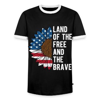 Land of the Free and the Brave Proud American - Men's Ringer Shirt - black/white - Front - AI Model Female 172 light (172cm) & AI Model Male 178 light (178cm)