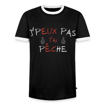 j'peux pas j'ai Pêche - T-shirt contrasté Homme - noir/blanc - Devant - AI Model Female 172 light (172cm) & AI Model Male 178 light (178cm)